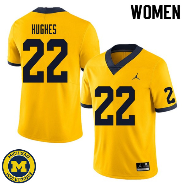 Women's University of Michigan #22 Danny Hughes Yellow Football Jersey